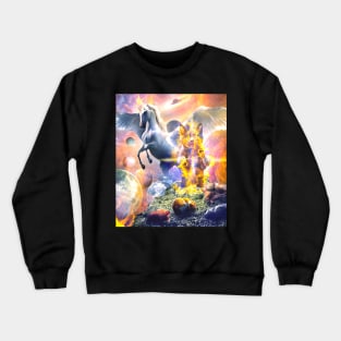 Galaxy Cat And Unicorn Pegasus In Space Crewneck Sweatshirt